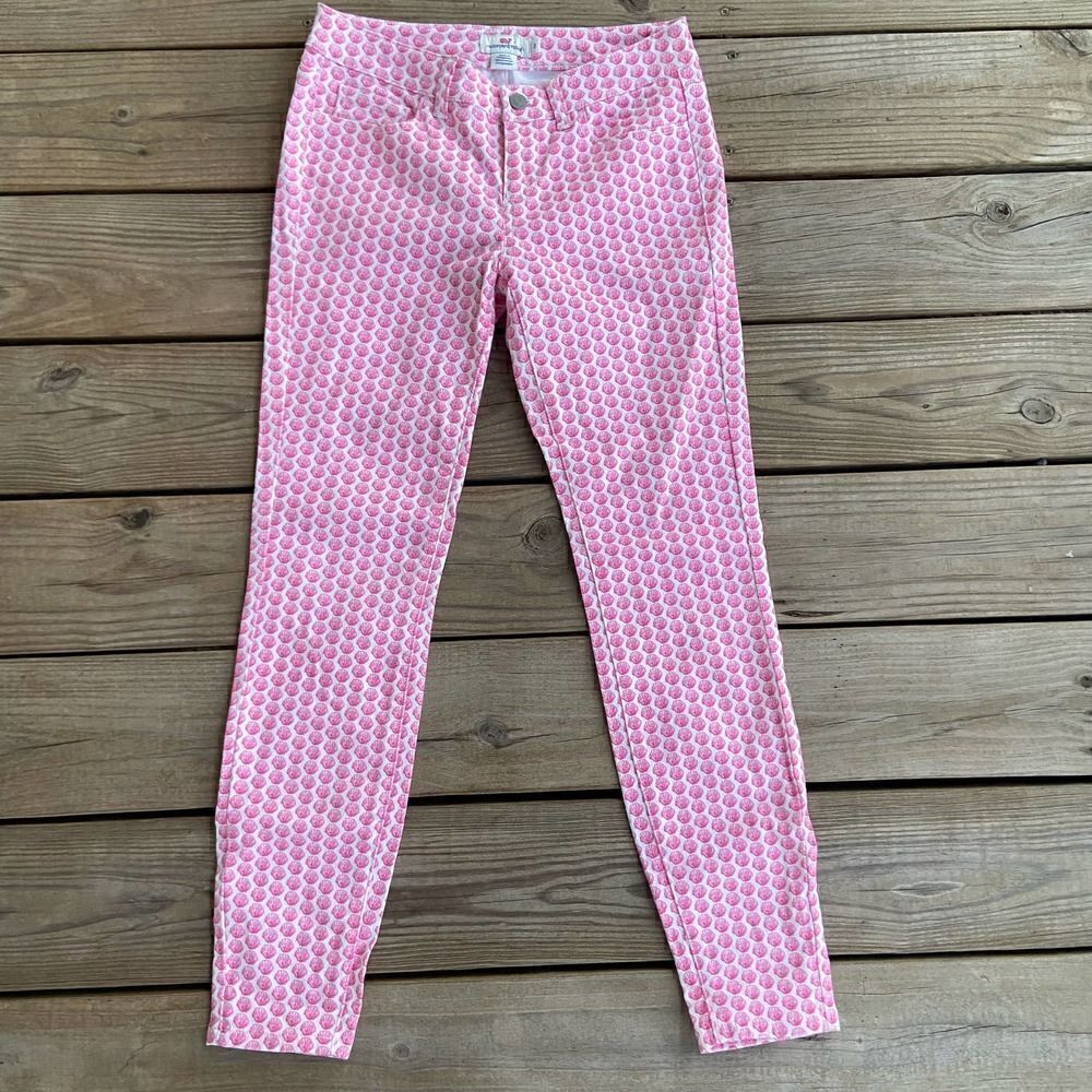 Vineyard Vines Nantucket Ankle Jeans White with Pink Seashells Size 2